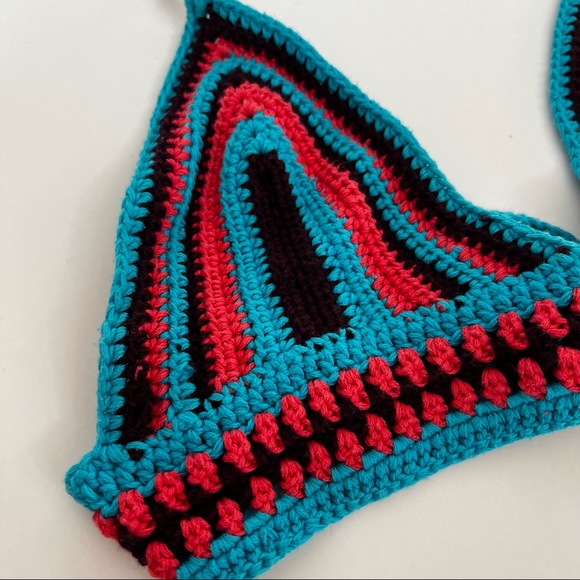 DIY Pink Turquoise Crochet Triangle Bikini Top I-7 - Picture 2 of 6
